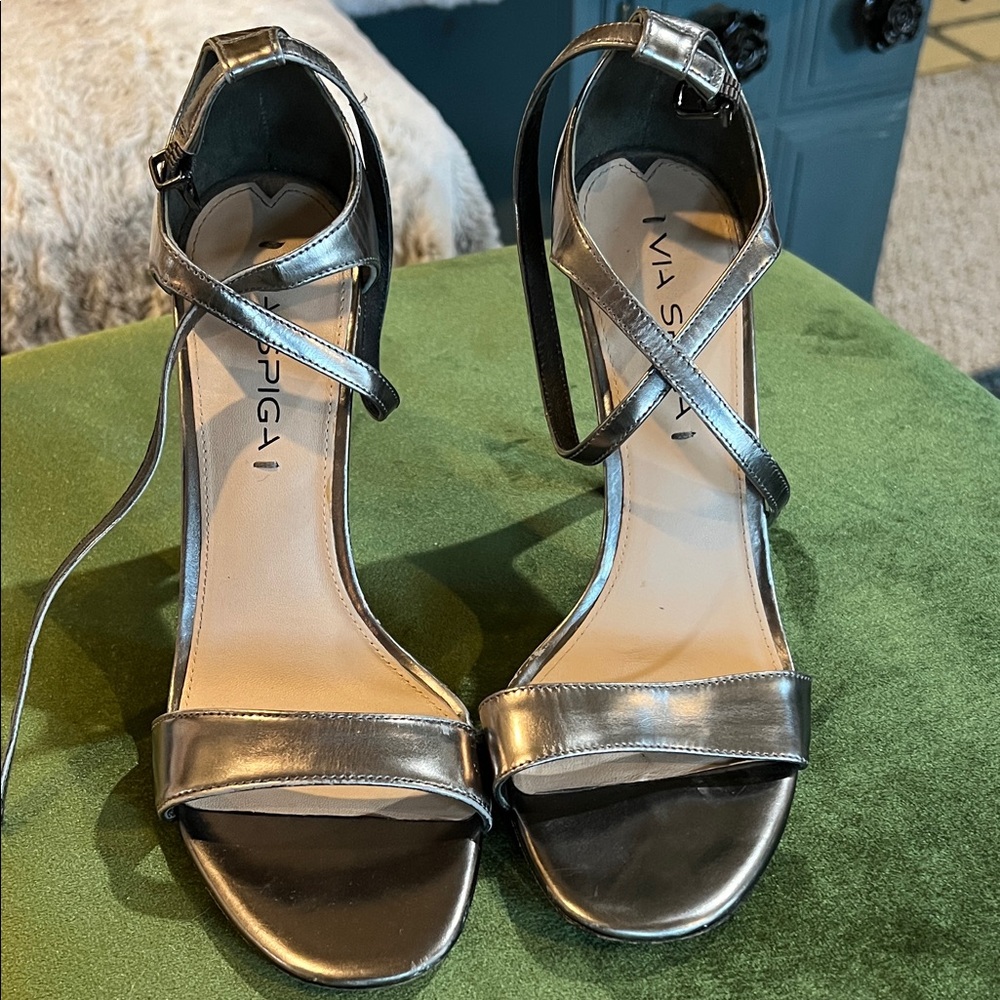 Via Spiga Silver Strappy Heels